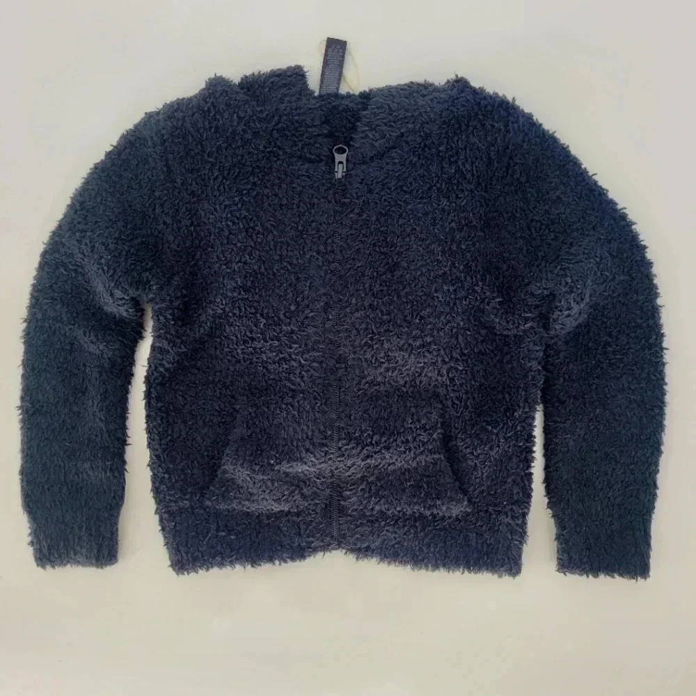 NWT Skims fuzzy Kids Cozy Full Zip Hoodie Jacket in Onyx Unisex Kids Sz 2T/3T